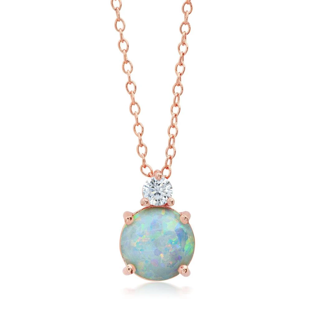 商品Nicole Miller|18k Rose Gold Overlay over Sterling Silver Round Created Opal Pendant Necklace with CZ Accents on 18 Inch Adjustable Chain,价格¥437,第1张图片