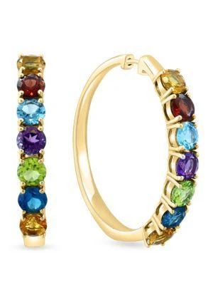 商品Effy ENY|14K Yellow Goldplated Sterling Silver & Multi Stone Hoop Earrings,价格¥1427,第1张图片