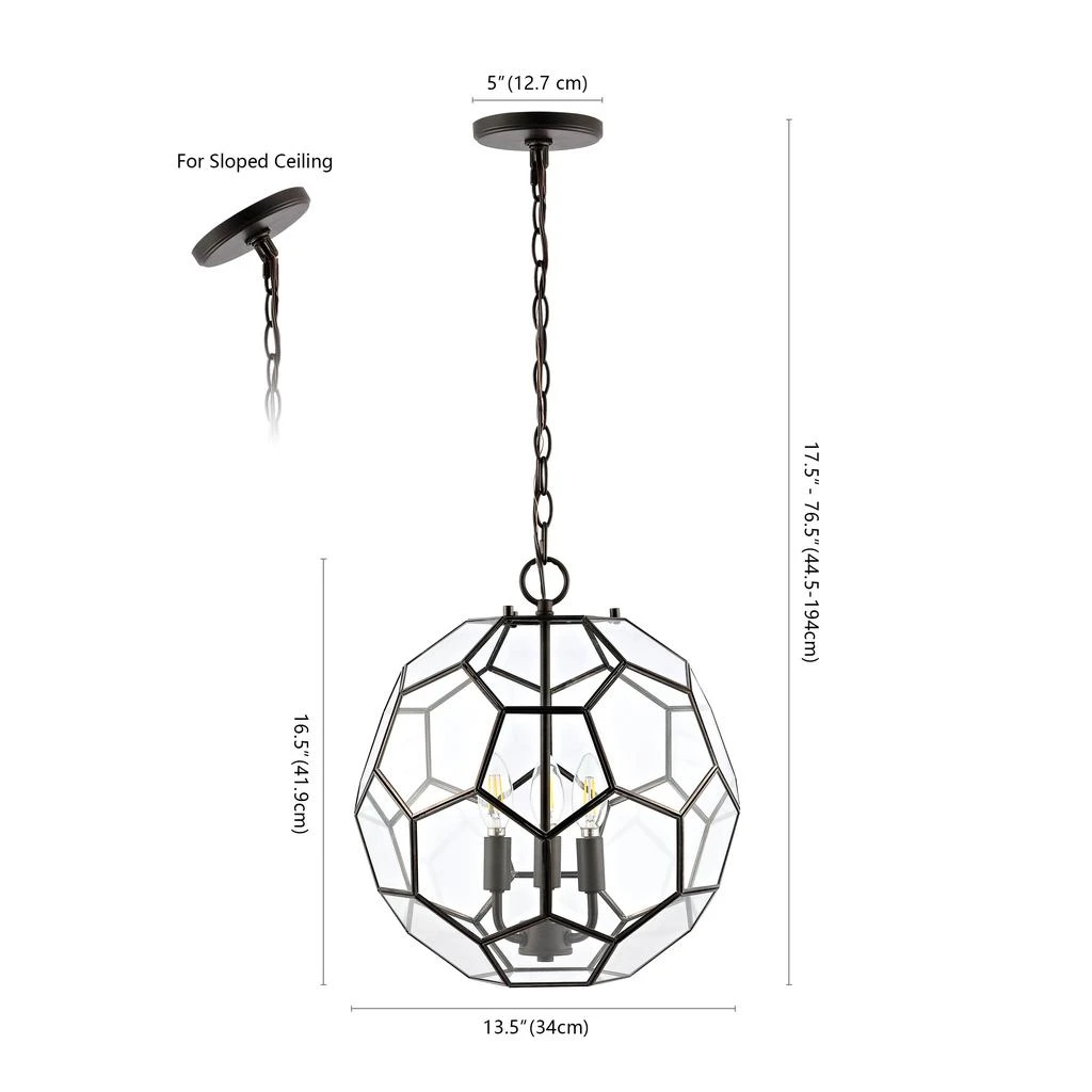商品JONATHAN Y|Bee 13.5" 3-Light Modern Farmhouse Iron/Glass LED Pendant,价格¥1791,第5张图片详细描述