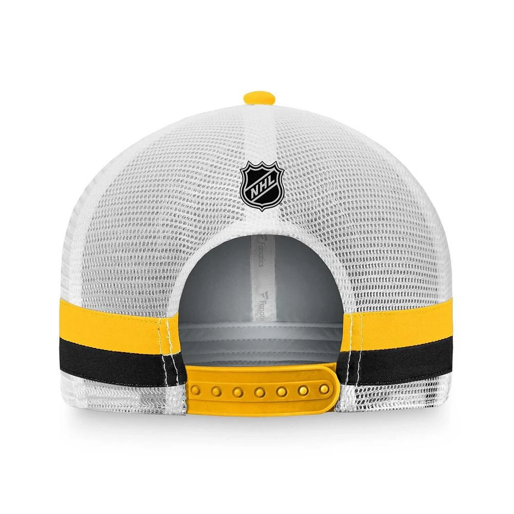 商品Fanatics|Men's Branded Black, Gold Boston Bruins Breakaway Striped Trucker Snapback Hat,价格¥182,第2张图片详细描述