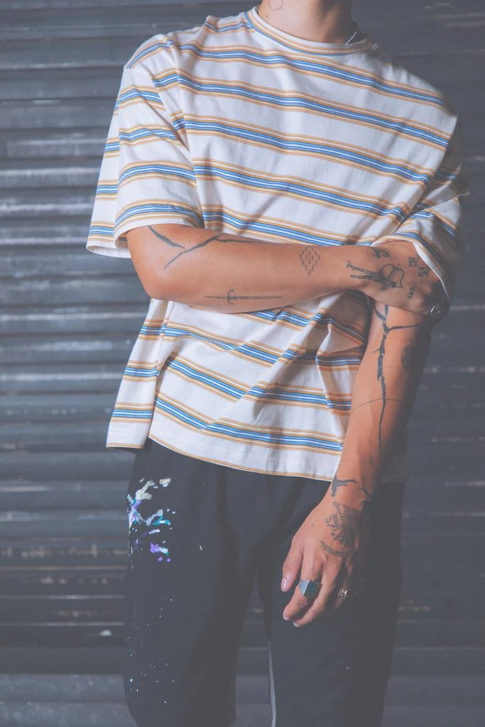 商品MNML|Wide Striped Tee - Blue/Yellow,价格¥138,第2张图片详细描述