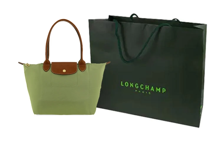 商品[国内直发] Longchamp|珑骧 Le Pliage 28 纯色徽标按扣拉链开合 帆布配皮 帆布包饺子包托特包Tote包购物袋手提单肩包 中号 女款 牛油果绿��色,价格¥1278,第6张图片详细描述