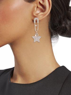 ​The Luxe Safety Pin Star 18K Goldplated & Crystal Drop Earrings商品第2张图片规格展示