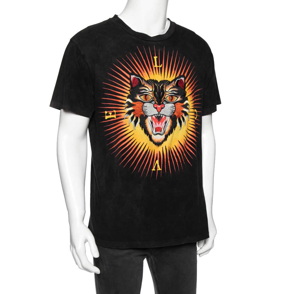 Gucci Black Cat Applique Cotton Short Sleeve Crewneck T-Shirt M商品第2张图片规格展示