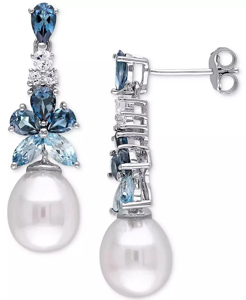 商品Macy's|Cultured Freshwater Pearl (8-1/2 - 9mm) & Multi-Topaz (2-1/2 ct. t.w.) Drop Earrings in Sterling Silver,价格¥1037,第1张图片