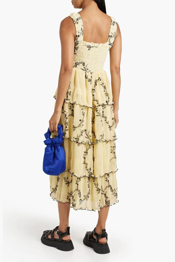 商品Ganni|Tiered floral-print plissé-chiffon midi dress,价格¥1170,第3张图片详细描述