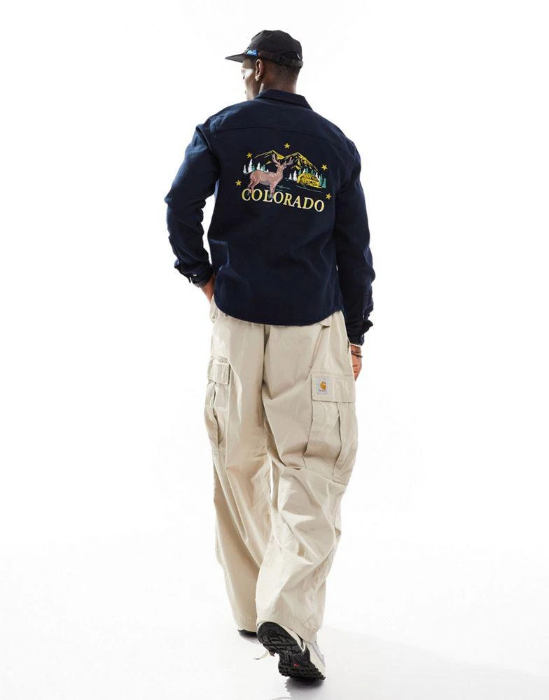 商品ASOS|ASOS DESIGN overshirt in navy with city back print,价格¥157,第2张图片详细描述