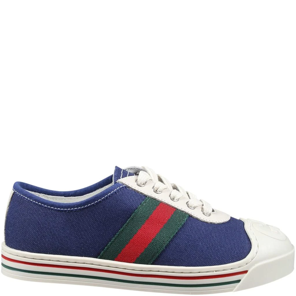 商品Gucci|Blue Canvas Trainer For Kids With Green And Red Web,价格¥3432,第1张图片