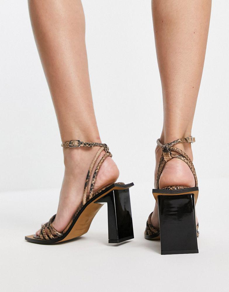 Topshop Rana premium leather two part heeled sandal in snake商品第3张图片规格展示