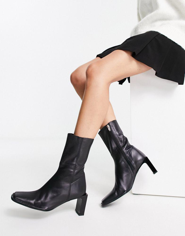 ASOS DESIGN Roman premium leather heeled sock boots in black商品第4张图片规格展示