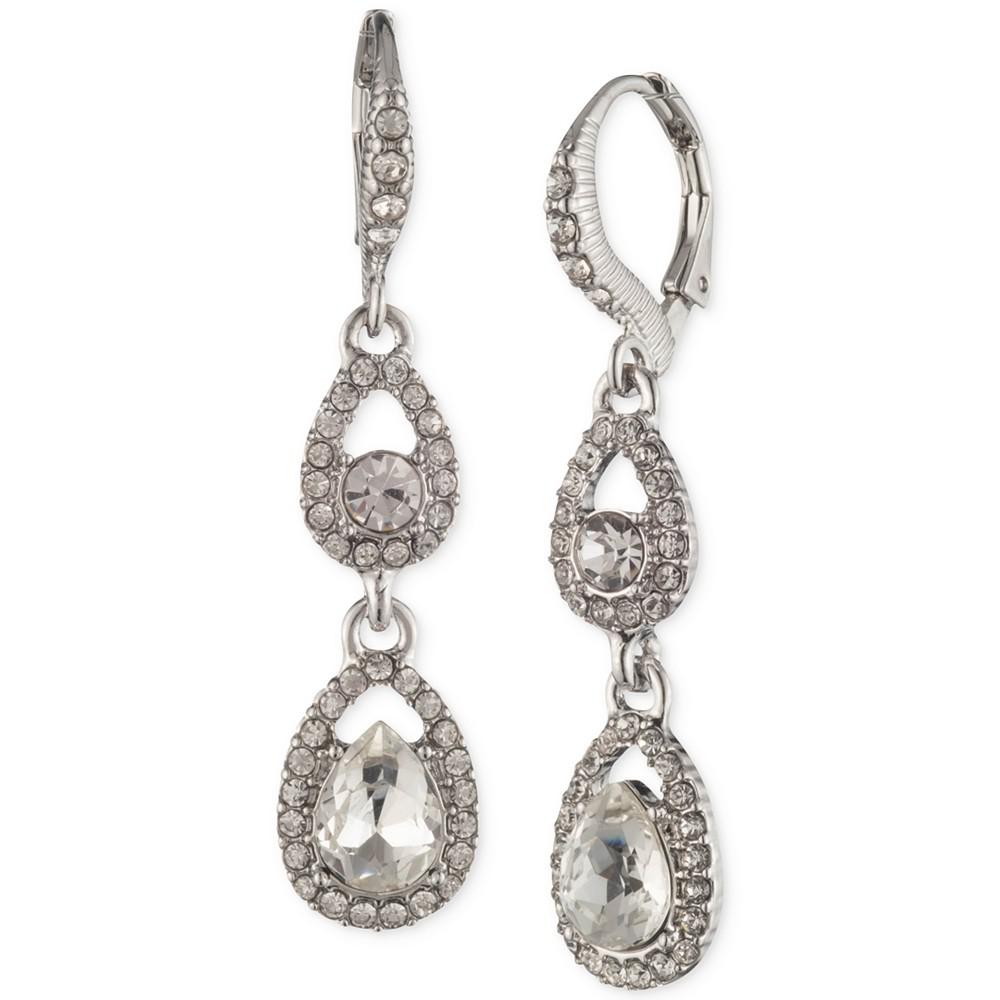 Silver-Tone Pavé Crystal Open Pear Double Drop Earrings商品第1张图片规格展示