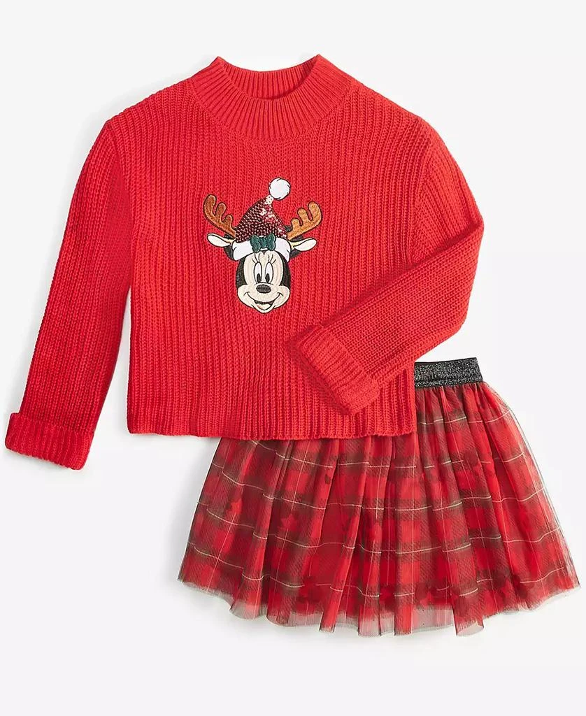 商品Disney|Toddler & Little Girls Minnie Mouse Sweater & Printed Tulle Skirt, 2 Piece Set,价格¥383,第1张图片