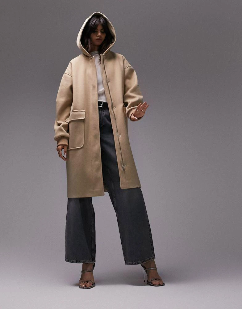 商品Topshop|Topshop clean duffle coat in camel,价格¥412,第1张图片