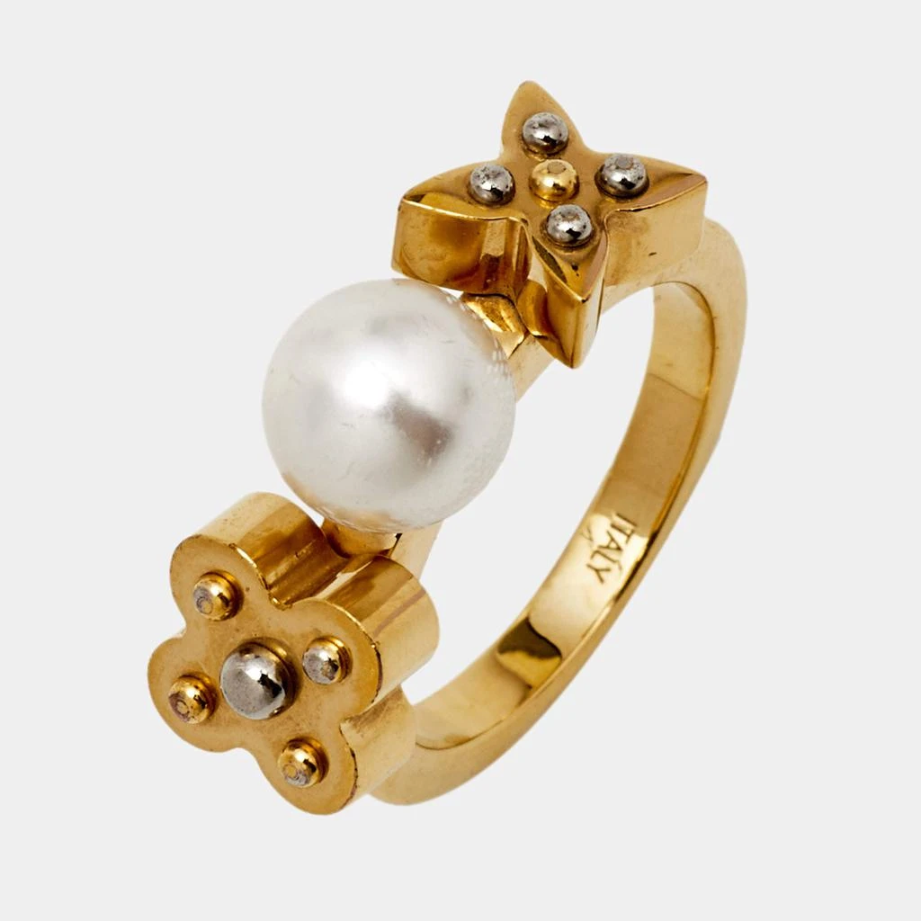 商品[二手商品] Louis Vuitton|Louis Vuitton Gold Tone Faux Pearl Monogram Ring M,价格¥1432,第2张图片详细描述