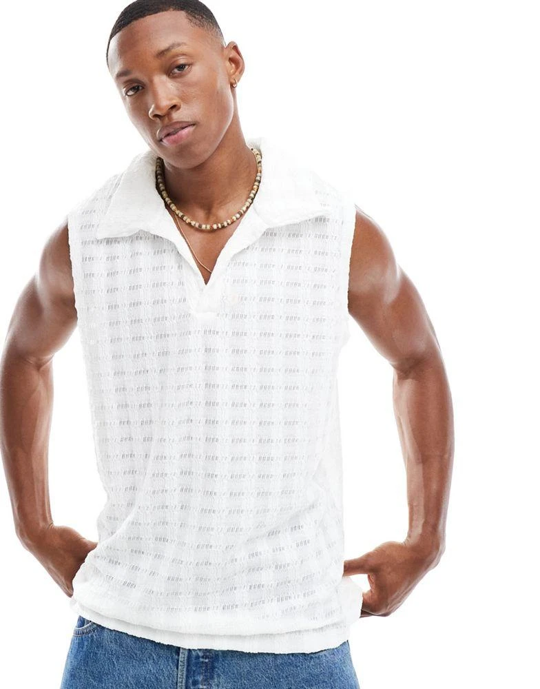 商品ASOS|ASOS DESIGN polo tank vest in white texture,价格¥200,第1张图片