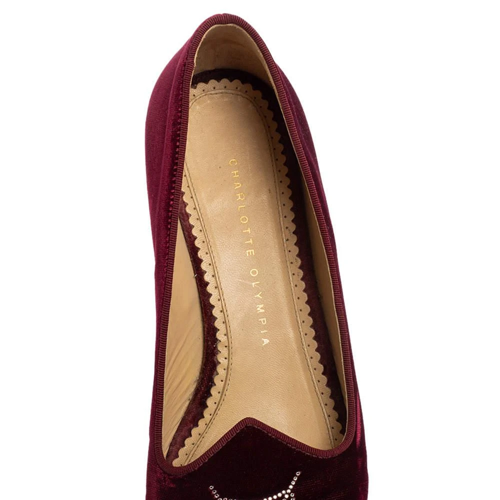 Charlotte Olympia Burgundy Velvet Spider Embellished Smoking Loafers Size 39 商品