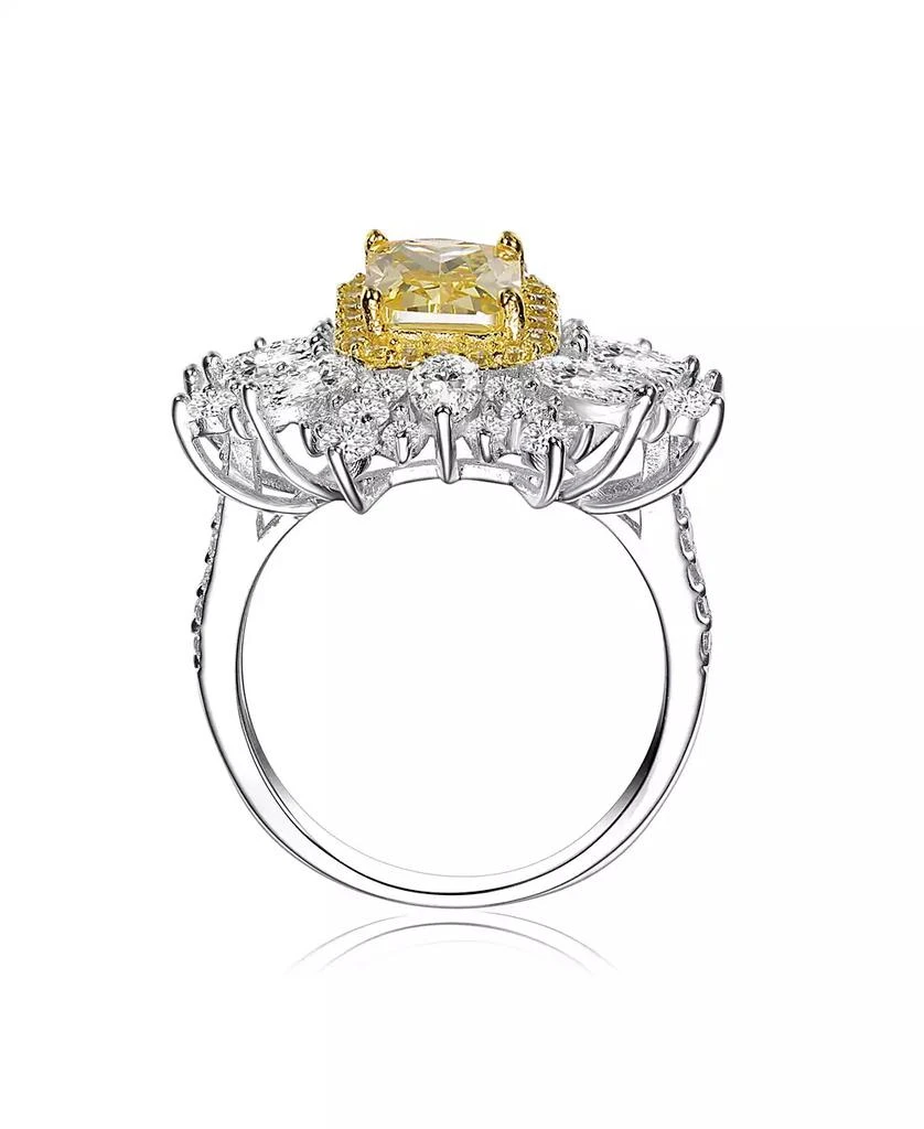 商品Genevive|Sterling Silver White Gold Plated Yellow Radiant with Clear Cubic Zirconia Halo Ring,价格¥606,第3张图片详细描述