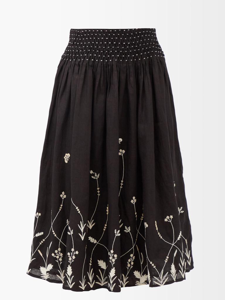 商品Thierry Colson|Verde floral-embroidered linen midi skirt,价格¥1092,第1张图片