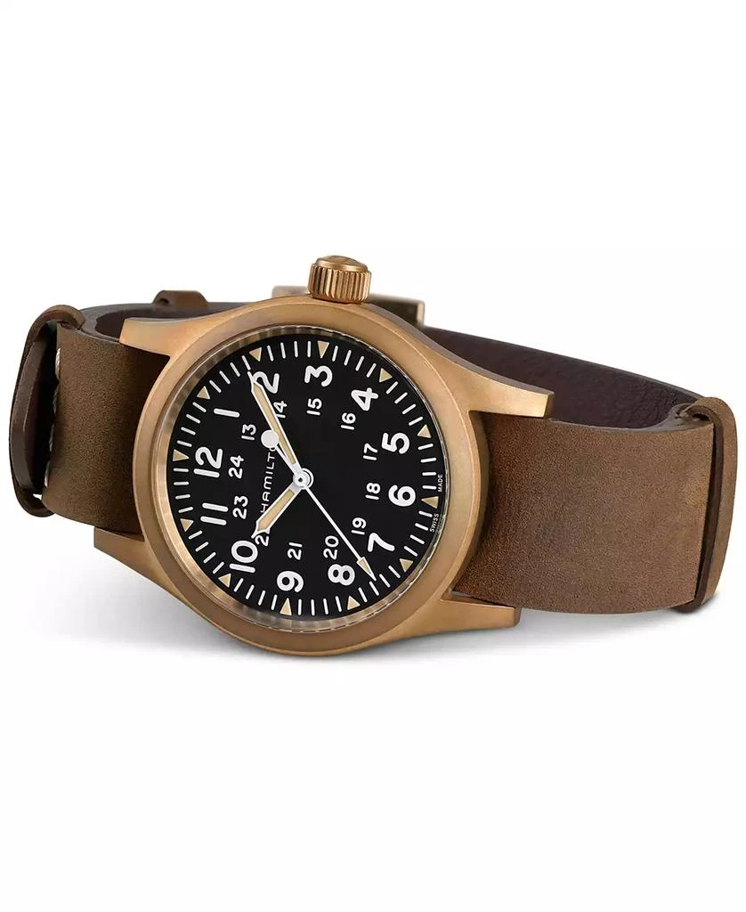 商品Hamilton|Men's Swiss Mechanical Khaki Field Brown Leather Strap Watch 38mm,价格¥6696,第2张图片详细描述