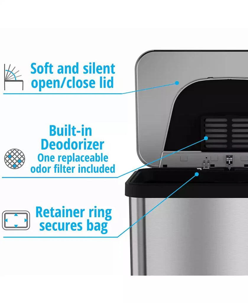 商品Halo|TapCan 13 Gallon Automatic Step Trash Can with Deodorizer (Black Trim),价格¥1483,第5张图片详细描述