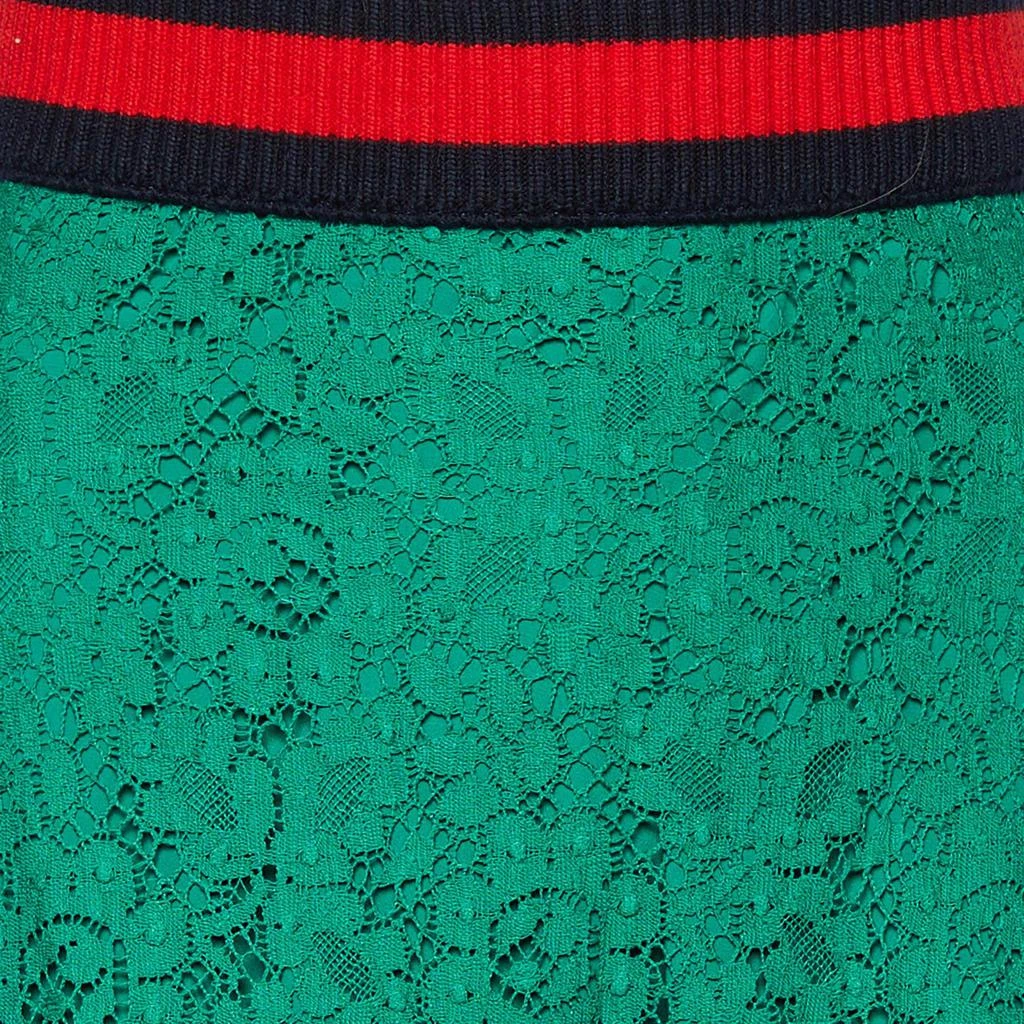 商品[二手商品] Gucci|Gucci Green Lace Ribbed Web Stripe Lace Skirt M,价格¥2564,第3张图片详细描述