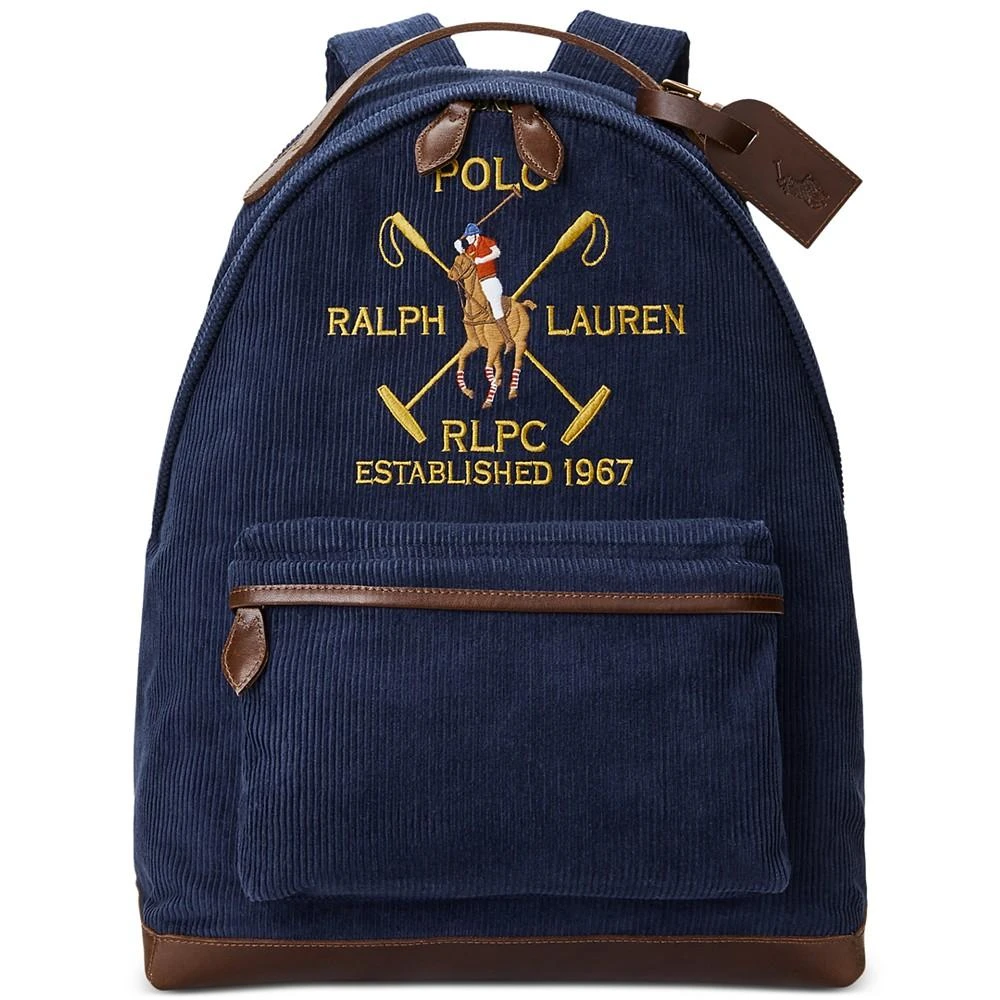 商品Ralph Lauren|Men's Crest Leather-Trim Corduroy Backpack,价格¥1710,第1张图片
