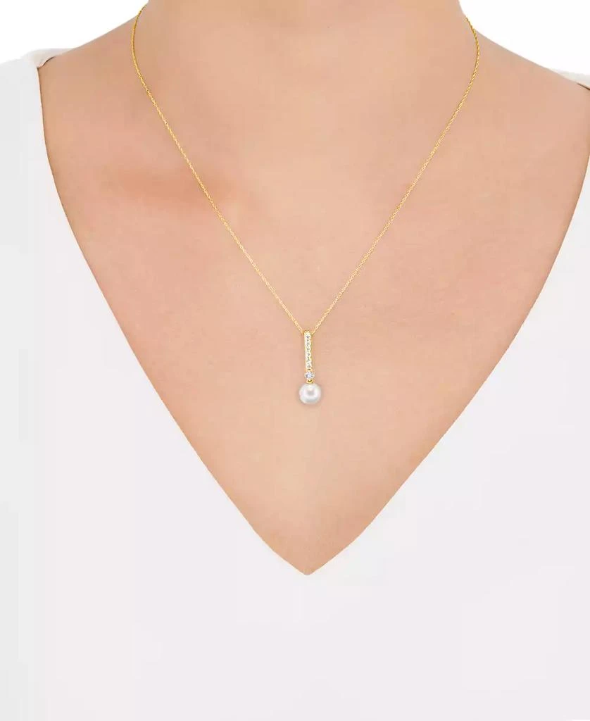 商品Honora|Cultured Freshwater Pearl 7-7.5mm and Diamond 1/5 ct. tw. Pendant 18" Necklace in 14k White Gold (Also Available in 14k Yellow or 14k Rose Gold),价格¥2505,第2张图片详细描述