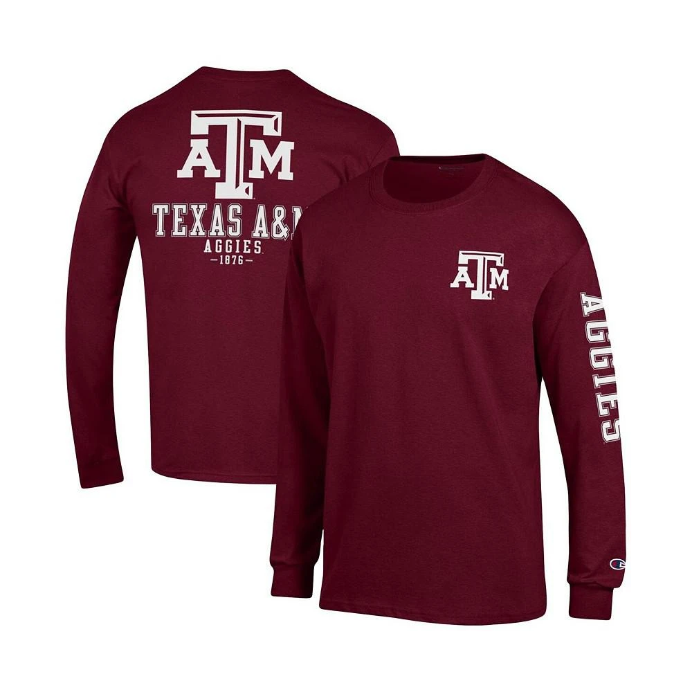 商品CHAMPION|Men's Maroon Texas A&M Aggies Team Stack Long Sleeve T-shirt,价格¥295,第1张图片