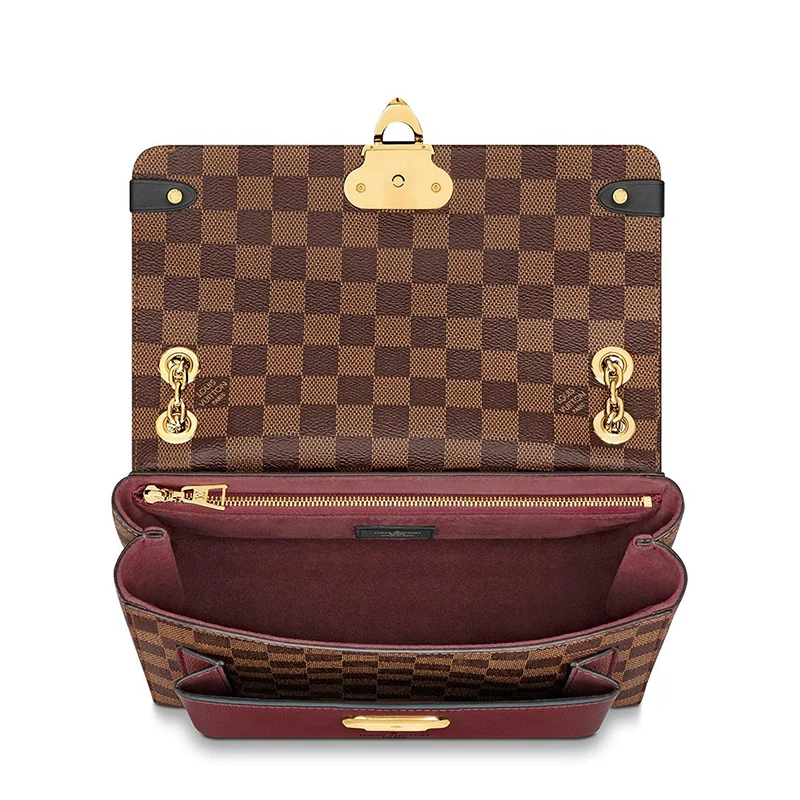 预售10天 Louis Vuitton/路易威登 经典款VAVIN系列 女士小号乌木色棋盘格帆布饰黑色酒红色皮革细节金扣金链翻盖开合单肩斜跨链条包N40109 商品