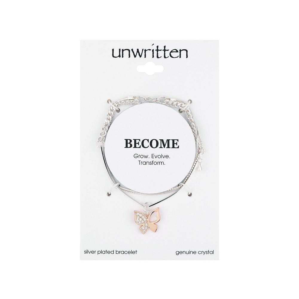 Rose Gold Two-Tone Crystal Butterfly Triple Strand Bracelet商品第2张图片规格展示