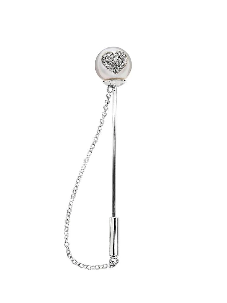 商品W.Rosado|Pearl ID 18K White Gold, 11.5-12MM Pearl & Diamond Pavé Carved Heart Lapel Pin,价格¥11817,第1张图片