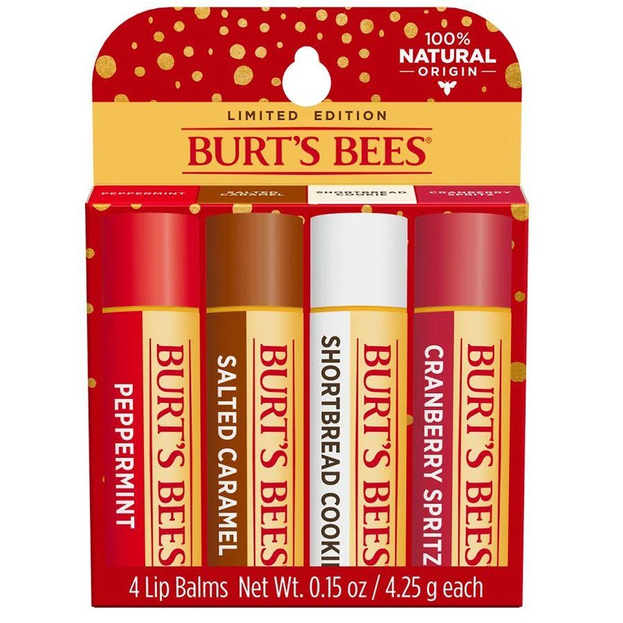 商品Burt's Bees|Festive Fix Holiday Gift Set, 100% Natural Origin Moisturizing Lip Balm Shortbread Cookie, Cranberry, Caramel, Peppermint,价格¥101,第1张图片