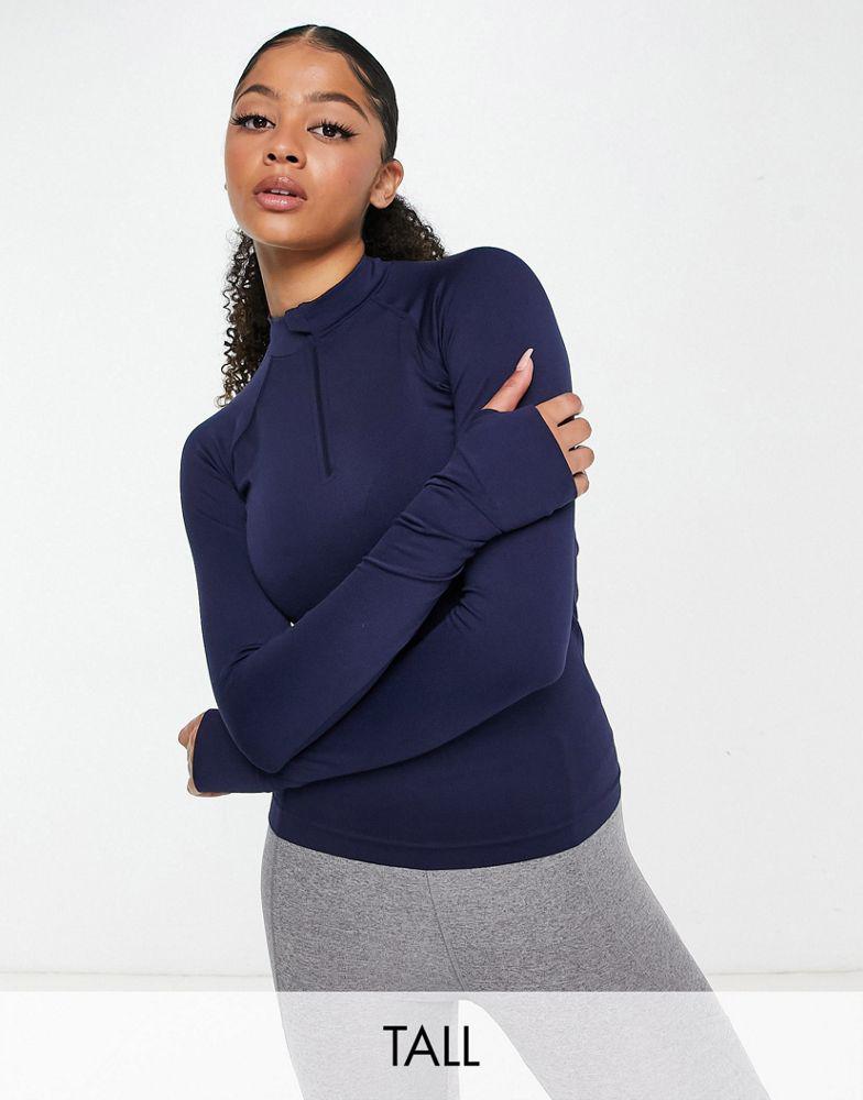 ASOS 4505 Tall 1/4 zip seamless long sleeve top in navy商品第1张图片规格展示