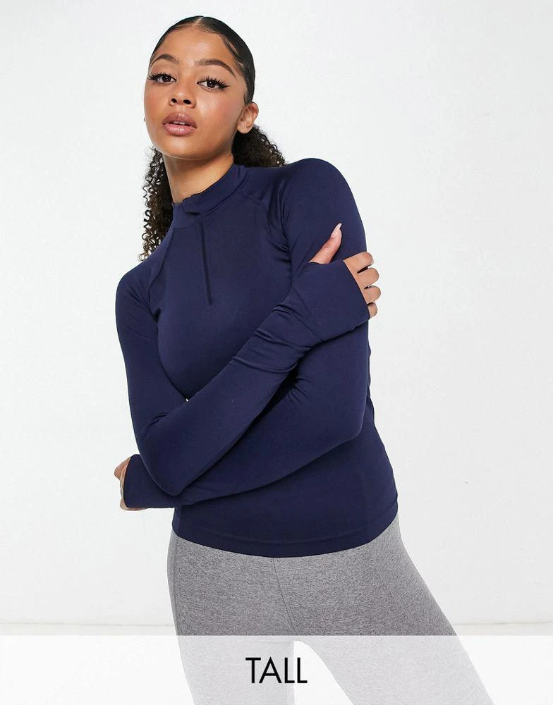 商品ASOS|ASOS 4505 Tall 1/4 zip seamless long sleeve top in navy,价格¥178,第1张图片