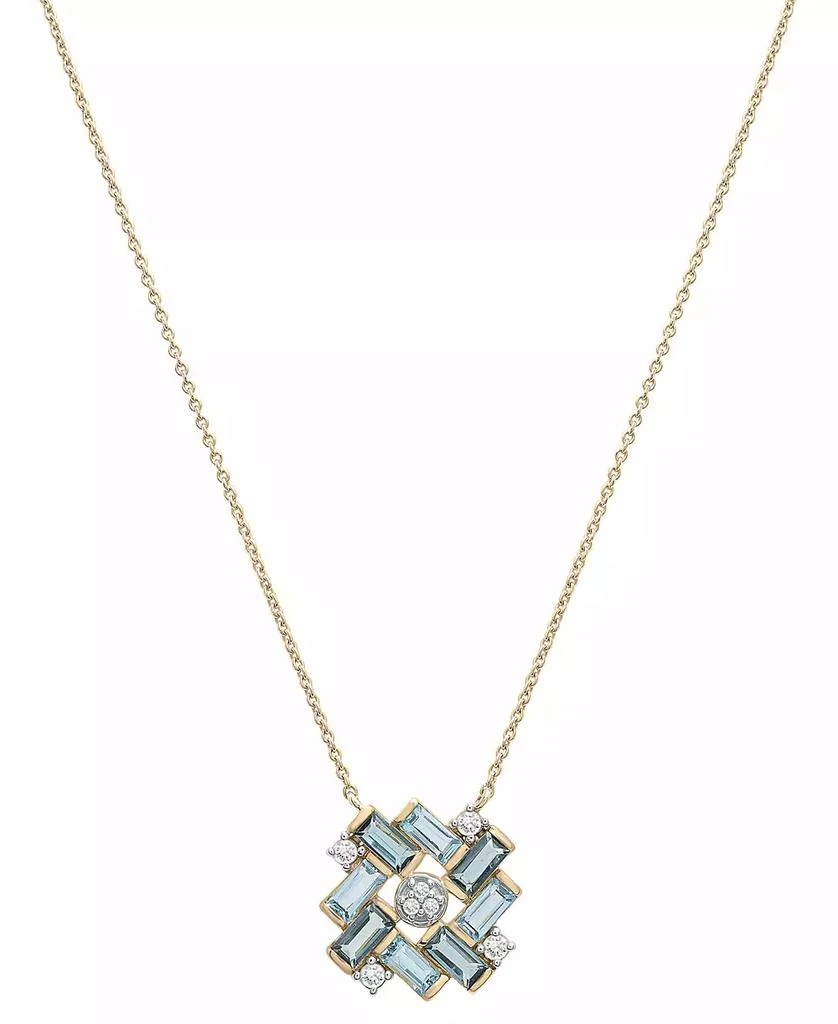 商品Macy's|Blue Topaz (1-1/4 ct. t.w.) & Lab-Grown White Sapphire (1/8 ct. t.w.) Baguette Cluster 17" Pendant Necklace in 14k Gold-Plated Sterling Silver,价格¥748,第1张图片