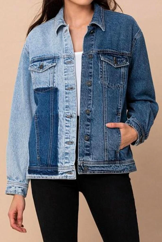 商品HIDDEN|Women's Patch Oversized Denim Jacket In Light Blue,价格¥438,第1张图片