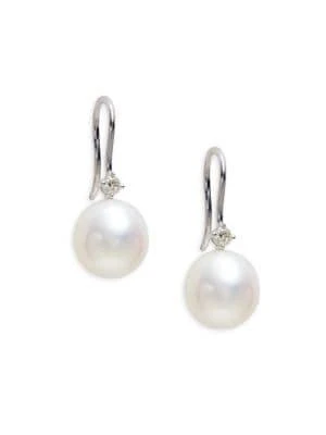 商品BELPEARL|14K White Gold, 10-11MM Cultured Round Freshwater Pearl & Diamond Drop Earrings,价格¥3145,第1张图片