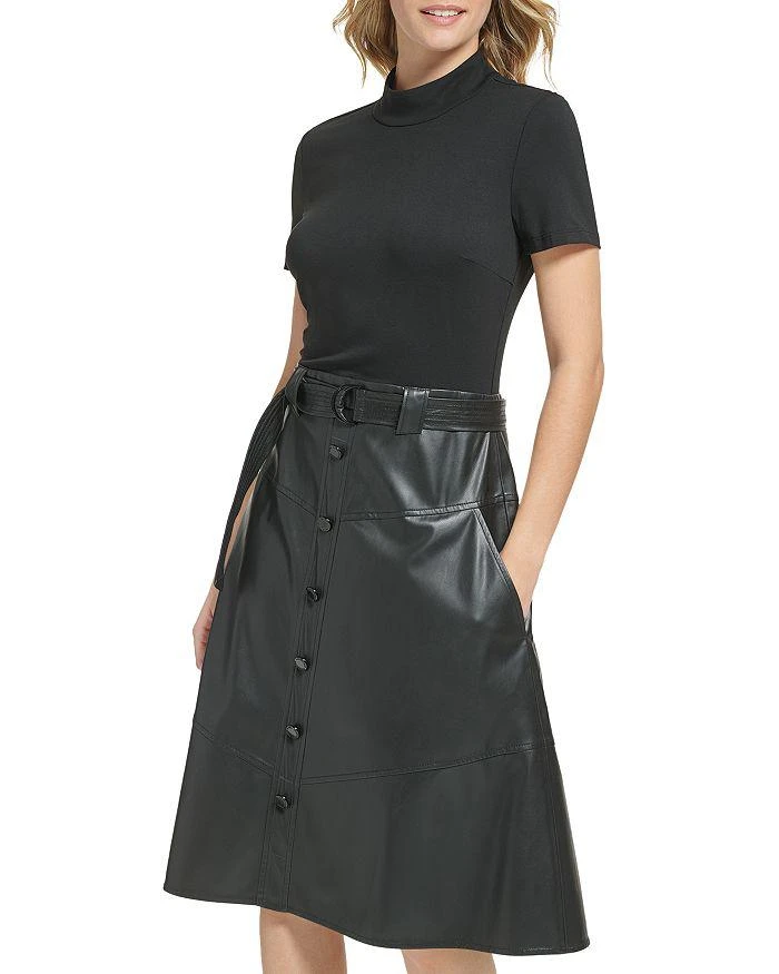 商品Karl Lagerfeld Paris|Jersey & Faux Leather Combo Dress,价格¥828,第1张图片