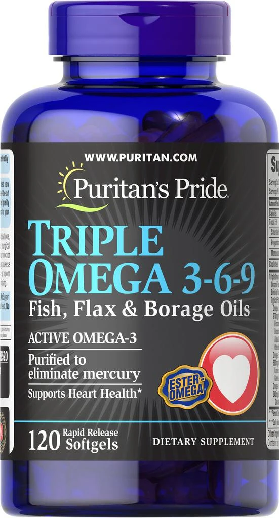 商品Puritan's Pride|Triple Omega 3-6-9 Fish, Flax, Borage Oils 120 count,价格¥195,第1张图片