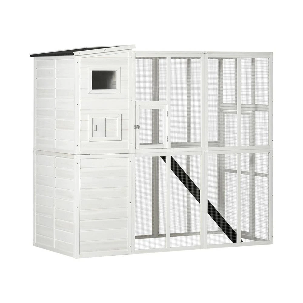 商品PawHut|Wooden Cat Enclosure Pet House Shelter Cage Outdoor Play Area Natural,价格¥3680,第1张图片