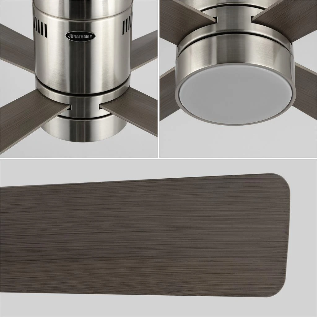商品JONATHAN Y|Theo 52" 1-Light Contemporary Minimalist Iron/Acrylic Mobile-App/Remote-Controlled 6-Speed Integrated LED Ceiling Fan, Nickel/Gray Wood Finish,价格¥2851,第3张图片详细描述