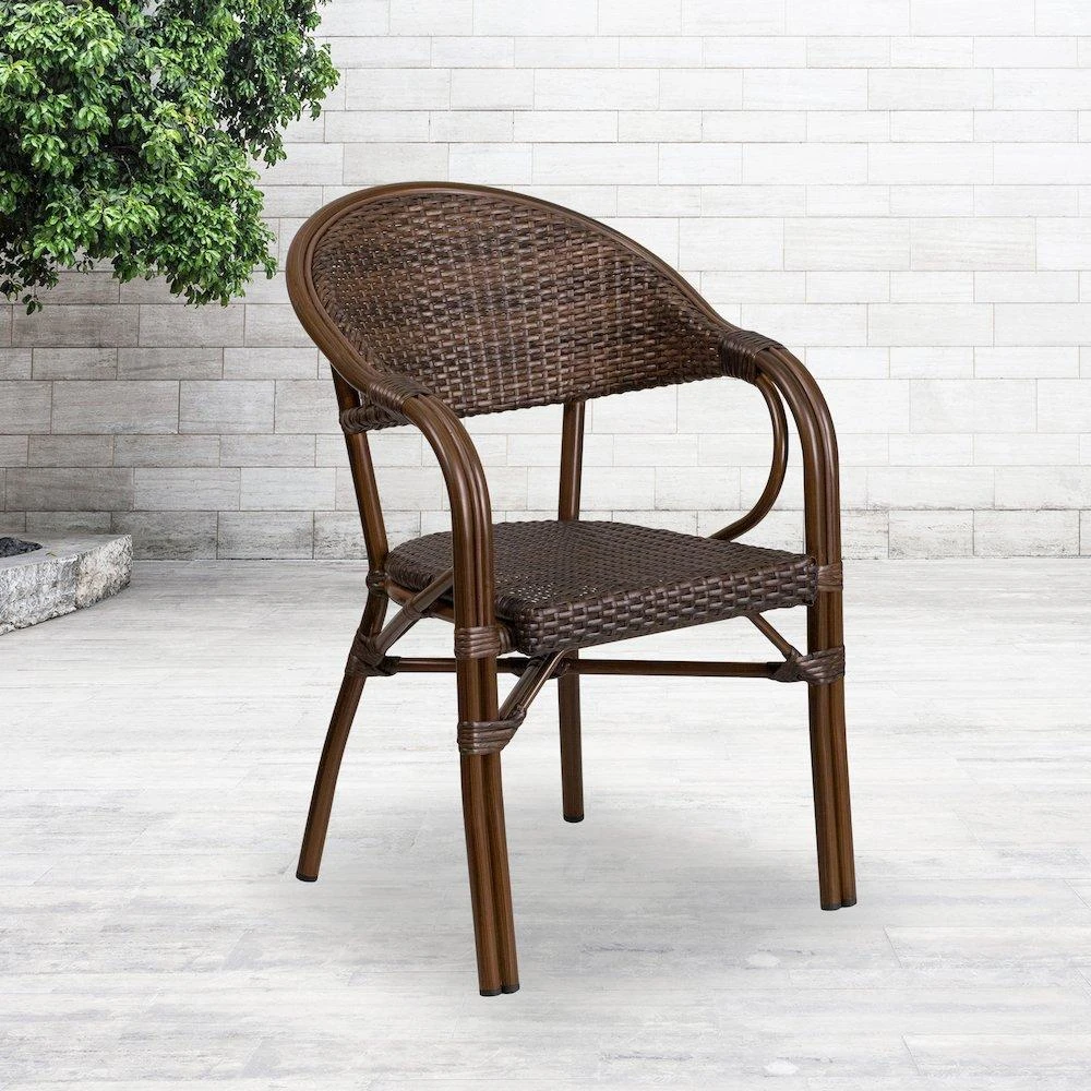 商品Flash Furniture|o Cocoa Rattan Restaurant Patio Chair with Bamboo-Aluminum Frame,价格¥1767,第2张图片详细描述