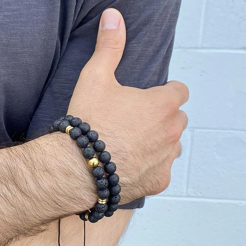 商品Crucible Jewelry|Crucible Los Angeles Lava Natural Stone 8mm Beads on Adjustable Cord Tie Bracelet,价格¥141,第2张图片详细描述