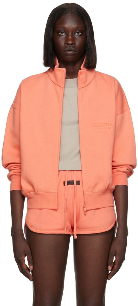 Essentials纯色立领徽标长袖夹克珊瑚色女商品第1张图片规格展示
