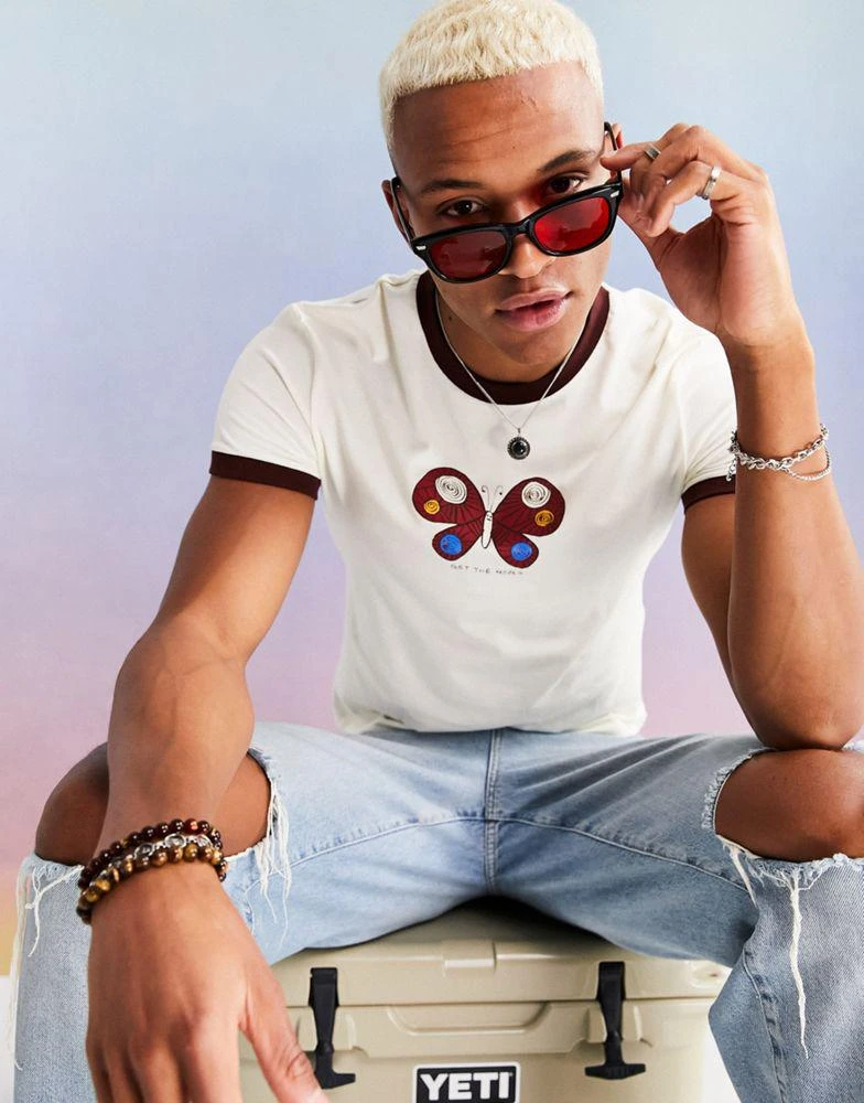 商品ASOS|ASOS DESIGN retro sunglasses with red lens in black - BLACK,价格¥65,第1张图片