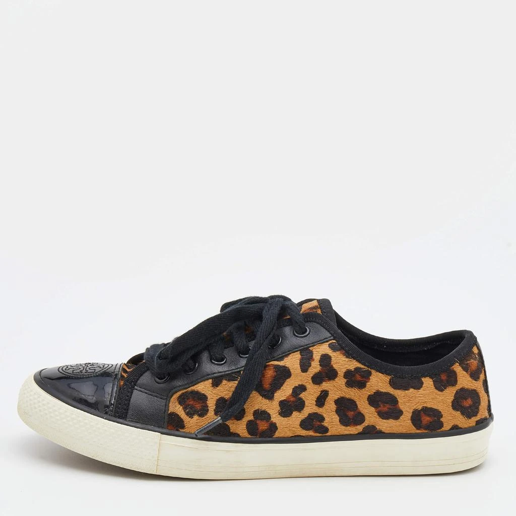 商品[二手商品] Tory Burch|Tory Burch Black/Brown Leopard Print Calf Hair And Leather Low Top Sneakers Size 38,价格¥1016,第1张图片