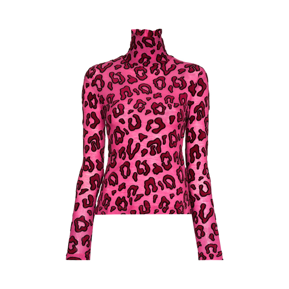 AMBUSH 女士粉色豹纹印花高领长袖T恤 BMAB007-F20JER001-3030商品第1张图片规格展示