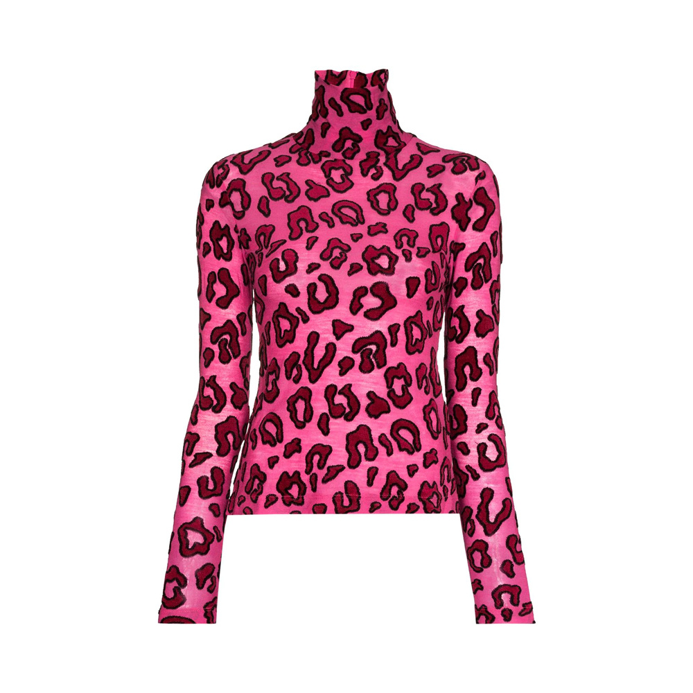 商品Ambush|AMBUSH 女士粉色豹纹印花高领长袖T恤 BMAB007-F20JER001-3030,价格¥1866,第1张图片