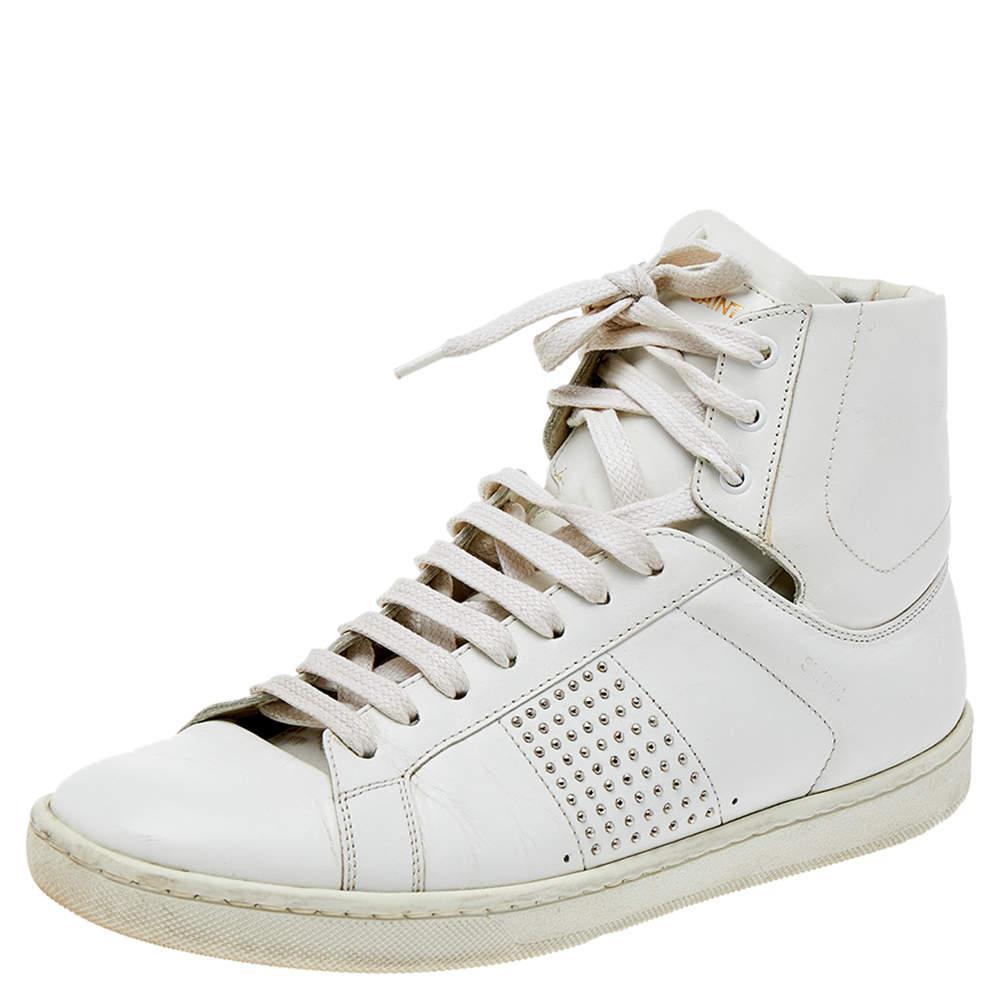 商品[二手商品] Yves Saint Laurent|Saint Laurent White Leather Signature Court Classic SL/01H High Top Sneakers Size 37.5,价格¥1017,第1张图片