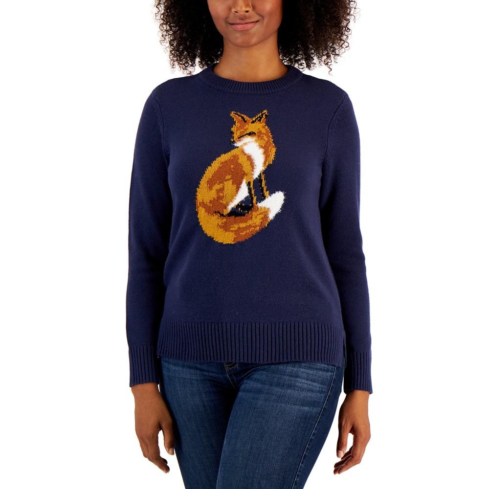 Petite Fox-Print Sweater, Created for Macy's商品第1张图片规格展示